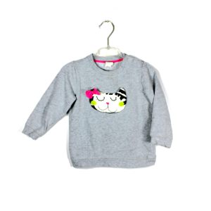 H&M sweater grijs gemeleerd met katte gezichtje maatje 92