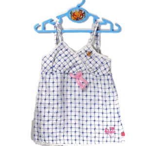 Retour girls topje wit met all over blauw blokjes patroon maat 104