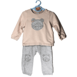 H&M setje sweater met broekje beer roze en grijs maatje 86