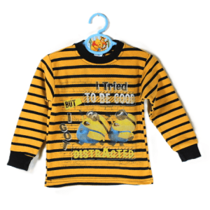 Delfykids sweater okergeel met zwarte strepen Minions maat 98/104