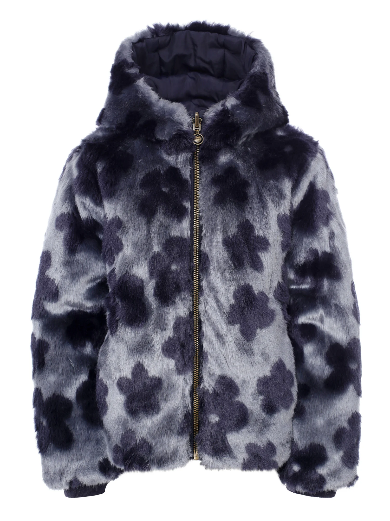 Reversibel Winterjas Imitatie Bont Navy Flower Bomb - Afbeelding 3