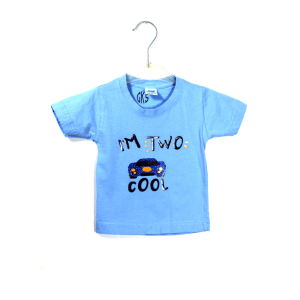 Zomershirtje lichtblauw met tekst: I´m to cool en blauwe glitterauto maat 86