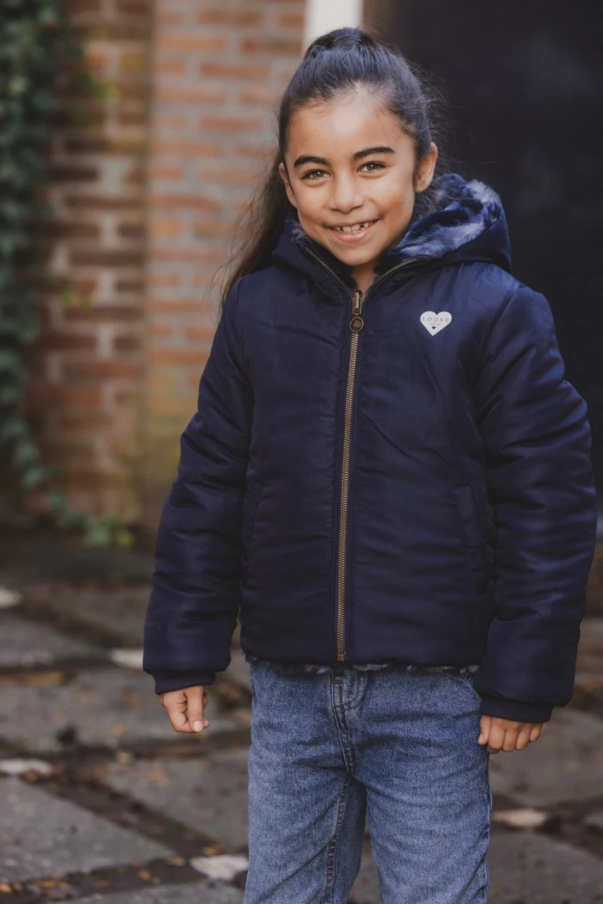 Reversibel Winterjas Imitatie Bont Navy Flower Bomb - Afbeelding 9