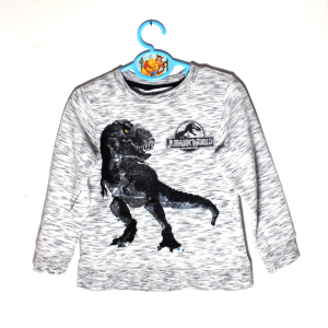 H&M sweater grijs Jurassic World met omkeerbare pailletten dino maat 104