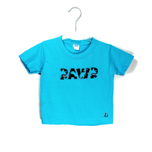 Zomer shirtje turquoise met tekst: Rawr in dino letters maatje 98