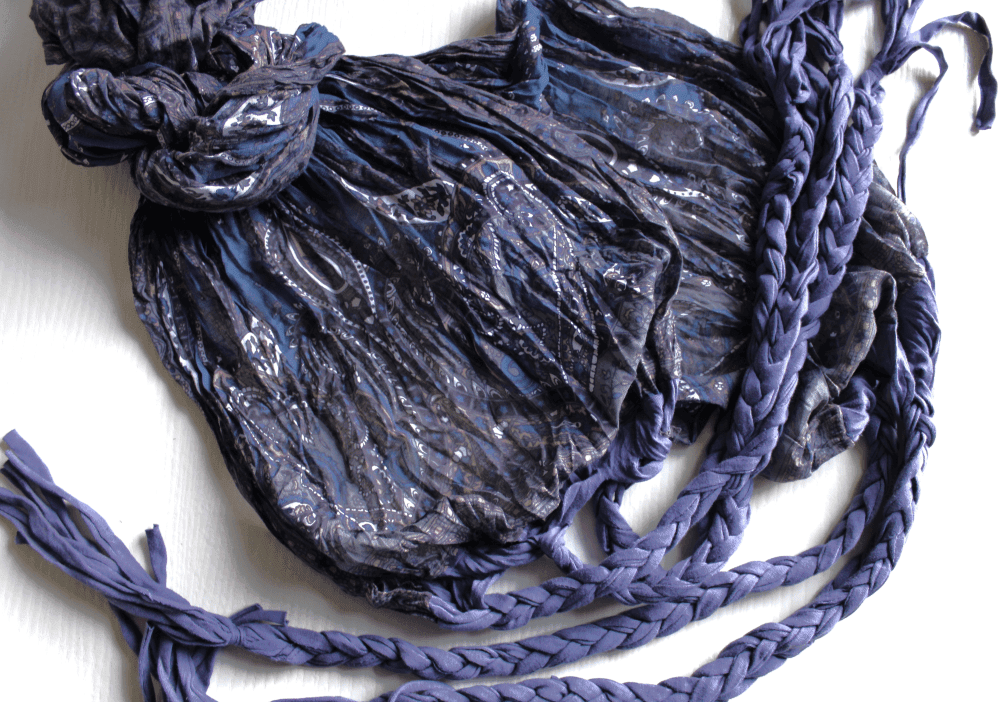 Sjaal blauw met Paisley motief en gevlochten franjes 200 X 45 cm - Afbeelding 3
