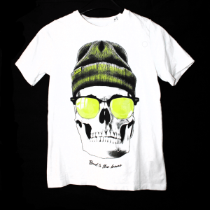 C&A t-shirt wit met print Skull Bad to the bone maat 134/140