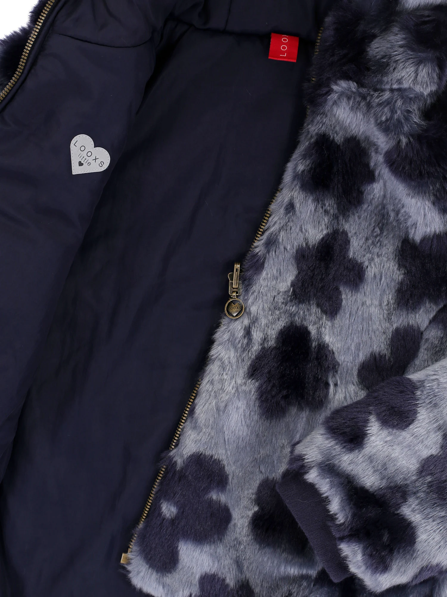 Reversibel Winterjas Imitatie Bont Navy Flower Bomb - Afbeelding 7